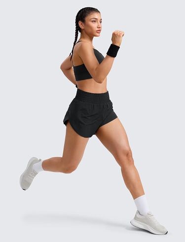 شورت الجري CRZ YOGA سبليت دولفين للنساء 2.5 بوصة - ظهر منحني عالي الخصر سريع الجفاف لممارسة التمارين الرياضية في صالة الألعاب الرياضية in Kuwait