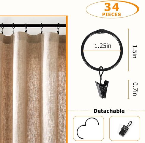 34 قطعة من حلقات الستائر القابلة للفتح مع مشابك، مشابك ستائر مفتوحة بقطر داخلي 1.25 بوصة مع خطافات تناسب قضبان ستائر بقطر يصل إلى 1.0 بوصة، وخطافات لتعليق الستائر وأقواس القبعات (مجموعة معرف D مكونة من 34 قطعة) in Kuwait