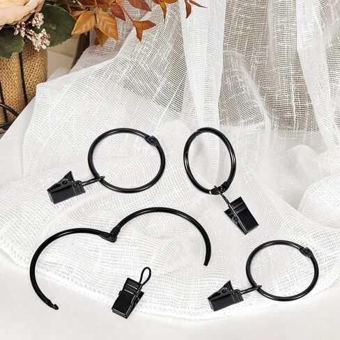 34 قطعة من حلقات الستائر القابلة للفتح مع مشابك، مشابك ستائر مفتوحة بقطر داخلي 1.25 بوصة مع خطافات تناسب قضبان ستائر بقطر يصل إلى 1.0 بوصة، وخطافات لتعليق الستائر وأقواس القبعات (مجموعة معرف D مكونة من 34 قطعة) in Kuwait