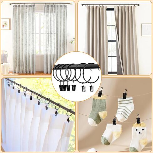 34 قطعة من حلقات الستائر القابلة للفتح مع مشابك، مشابك ستائر مفتوحة بقطر داخلي 1.25 بوصة مع خطافات تناسب قضبان ستائر بقطر يصل إلى 1.0 بوصة، وخطافات لتعليق الستائر وأقواس القبعات (مجموعة معرف D مكونة من 34 قطعة) in Kuwait