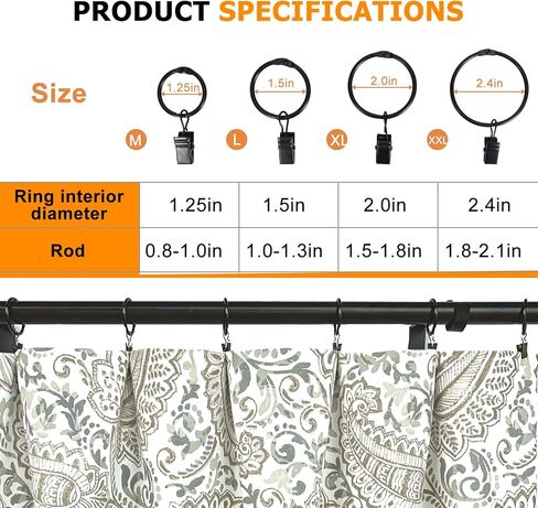 34 قطعة من حلقات الستائر القابلة للفتح مع مشابك، مشابك ستائر مفتوحة بقطر داخلي 1.25 بوصة مع خطافات تناسب قضبان ستائر بقطر يصل إلى 1.0 بوصة، وخطافات لتعليق الستائر وأقواس القبعات (مجموعة معرف D مكونة من 34 قطعة) in Kuwait