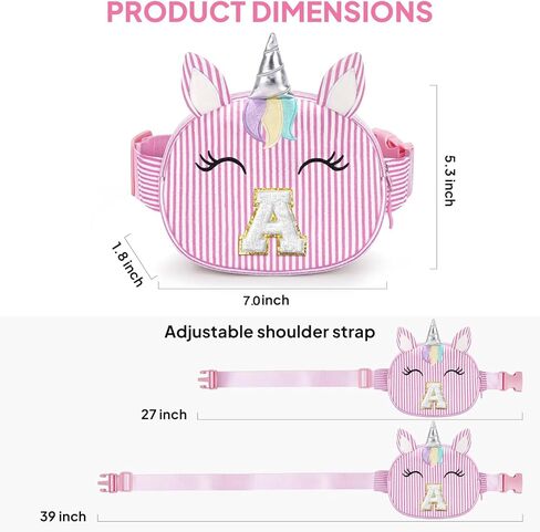 YOOLIFE Birthday Gifts for 2 3 4 5 6 7 8 Year Old Girl, Initial Fanny Pack Letter Belt Bag for Little Girls Purse, Unicorn Girl Crossbody Bag, Pink (A) in Kuwait
