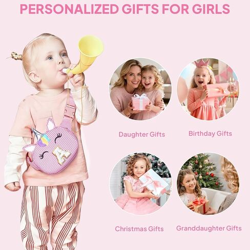 YOOLIFE Birthday Gifts for 2 3 4 5 6 7 8 Year Old Girl, Initial Fanny Pack Letter Belt Bag for Little Girls Purse, Unicorn Girl Crossbody Bag, Pink (A) in Kuwait