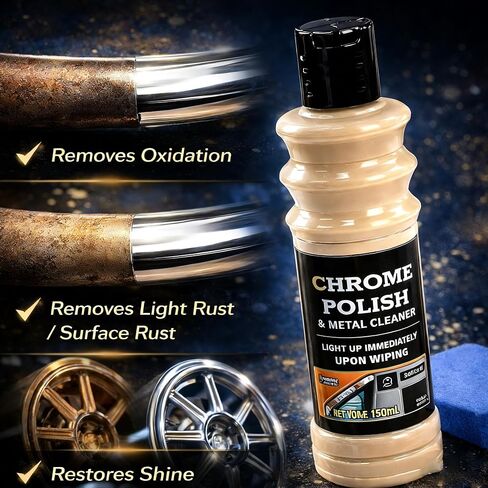 Chrome Polish & Metal Cleaner for Cars, 5.07 fl oz/150ml, All Metal Polish for Golf Clubs, Jewelry, Silver, Brass, Aluminum, Copper, Stainless Steel & Various Metal Surfaces in Saudi Arabia