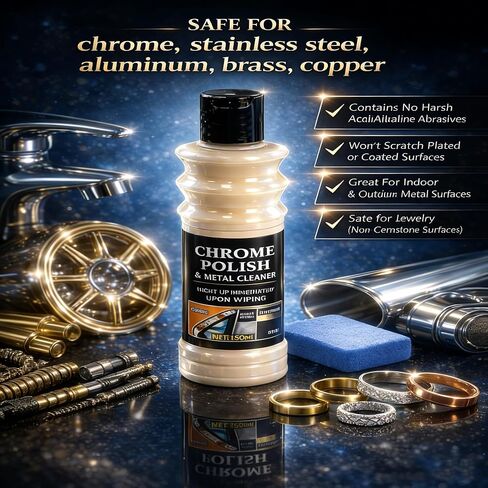 Chrome Polish & Metal Cleaner for Cars, 5.07 fl oz/150ml, All Metal Polish for Golf Clubs, Jewelry, Silver, Brass, Aluminum, Copper, Stainless Steel & Various Metal Surfaces in Saudi Arabia