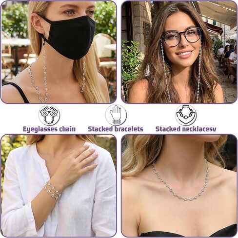 سلسلة نظارات مطرزة بالكريستال للنساء، سلسلة نظارات كريستال فضية للفتيات، سلاسل خرز النظارات وحاملات نظارات العين حول الرقبة وسلاسل النظارات للنساء بحبل القراءة in Saudi Arabia