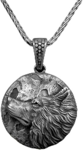 قلادة الذئب السلتي، قلادة فضية ساحرة للرجال من الذئب مع إغاثة القمر، مجوهرات سلتيك، الأساطير الإسكندنافية، قلادة هدية ذئب الفايكنج in Kuwait