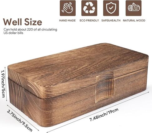 Wooden Currency Money Cash Tray with Hinged Lid and Magnetic Closure, Vintage Single Compartment Cash Case Bank Organiser Storage Money Bill Currency Box Holder Container Moneyboxes in Saudi Arabia