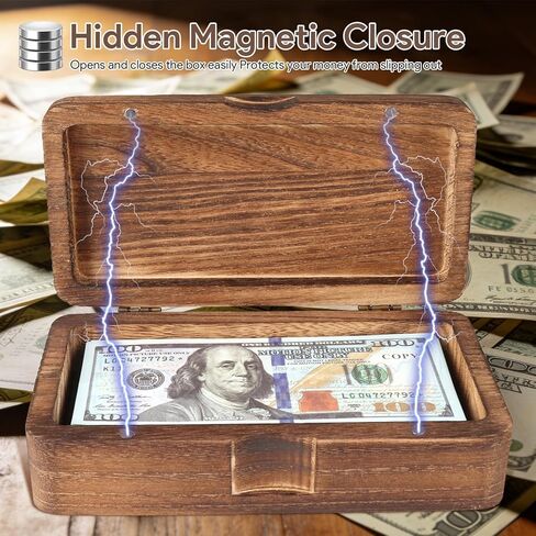 Wooden Currency Money Cash Tray with Hinged Lid and Magnetic Closure, Vintage Single Compartment Cash Case Bank Organiser Storage Money Bill Currency Box Holder Container Moneyboxes in Saudi Arabia