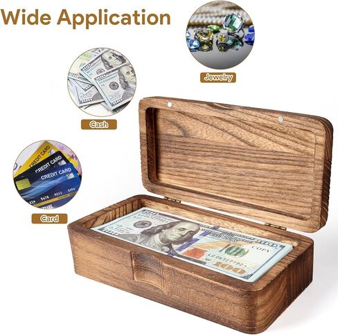 Wooden Currency Money Cash Tray with Hinged Lid and Magnetic Closure, Vintage Single Compartment Cash Case Bank Organiser Storage Money Bill Currency Box Holder Container Moneyboxes in Saudi Arabia