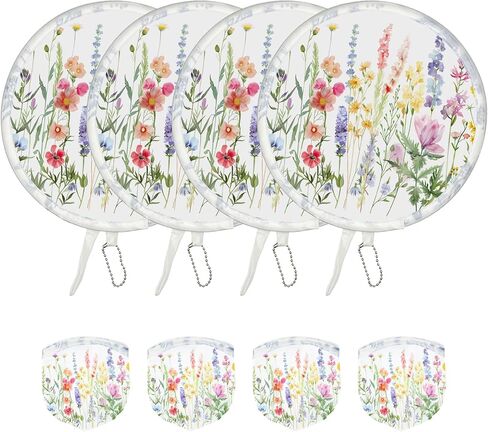 4Pcs Wildflowers Foldable Hand Fan Handheld Compact Cooling Fans Foldable Multi-Role Round Fans Folding Fan for Outdoor Games Party Decoration in Saudi Arabia