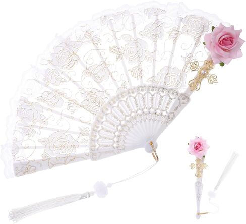 Vintage Lace Folding Fan Lightweight Handheld Fan for Women Tea Party Cosplay Wedding Dance Accessory Portable in Saudi Arabia