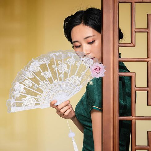 Vintage Lace Folding Fan Lightweight Handheld Fan for Women Tea Party Cosplay Wedding Dance Accessory Portable in Saudi Arabia