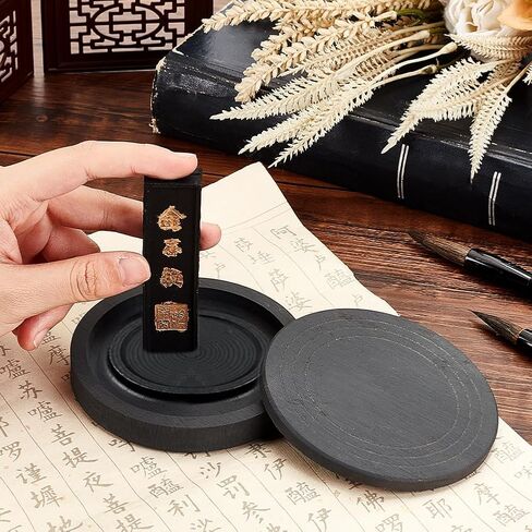 PH PandaHall Chinese Calligraphy Inkstone with Ink Stick, Traditional Chinese Ink Stones Sticks Well Inks Tray Inks Supplies for Calligraphy Practice and Painting Research in Saudi Arabia