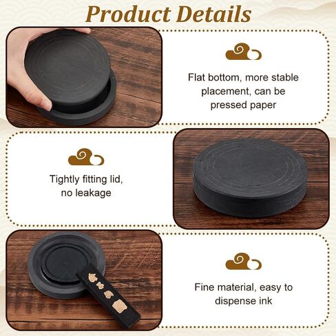 PH PandaHall Chinese Calligraphy Inkstone with Ink Stick, Traditional Chinese Ink Stones Sticks Well Inks Tray Inks Supplies for Calligraphy Practice and Painting Research in Saudi Arabia