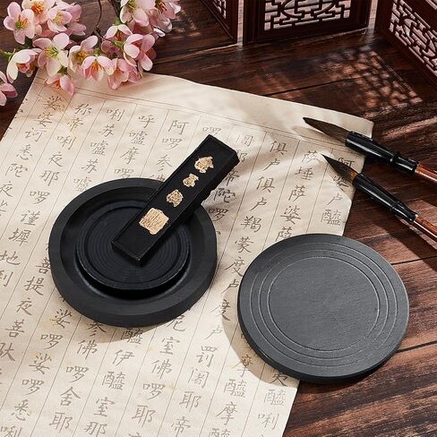 PH PandaHall Chinese Calligraphy Inkstone with Ink Stick, Traditional Chinese Ink Stones Sticks Well Inks Tray Inks Supplies for Calligraphy Practice and Painting Research in Saudi Arabia