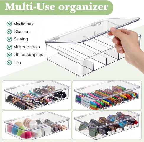 3 Pack Clear Acrylic Sunglasses Organizer Box Stackable Eyeglass Storage Case with Lid, 5 Slots for Multiple Glasses Display in Saudi Arabia
