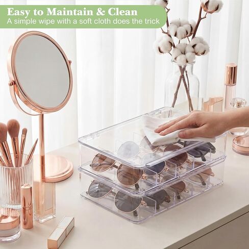 3 Pack Clear Acrylic Sunglasses Organizer Box Stackable Eyeglass Storage Case with Lid, 5 Slots for Multiple Glasses Display in Saudi Arabia