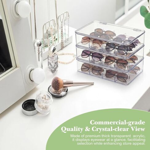 3 Pack Clear Acrylic Sunglasses Organizer Box Stackable Eyeglass Storage Case with Lid, 5 Slots for Multiple Glasses Display in Saudi Arabia
