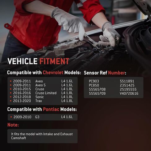مستشعر موضع عمود الحدبات لمحرك السحب والعادم من HYR مناسب لسيارة Chevy & Pontiac - Aveo 2009-2011، Aveo5 2009-2011، Cruze 2010-2015، Cruze Limited 2016، Sonic 2012-2018، Trax 2013-2020، G3، 55565708، قطعتان in Kuwait