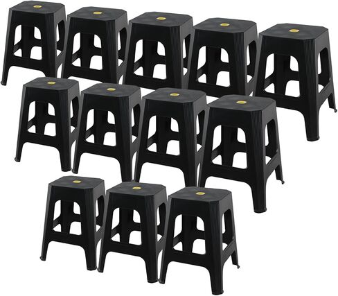 12 عبوة من مقاعد التعشيش البلاستيكية، مجموعة مقاعد قابلة للتكديس، أسود in Kuwait