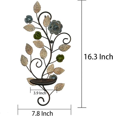 مجموعة حوامل شموع معدنية للحائط مكونة من 2، حامل شموع على شكل أوراق ريفية وفرع زهور لتزيين الحائط لغرفة المعيشة ومدفأة الزفاف in Kuwait