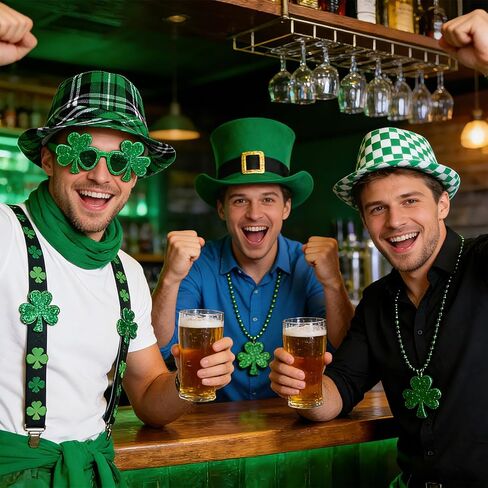 Yookat St.Patrick Day قبعات فيدورا منقوشة قبعة فيدورا إكسسوارات تنكرية للحفلات الأيرلندية مجموعة إكسسوار للرجال والنساء باللون الأخضر in Saudi Arabia