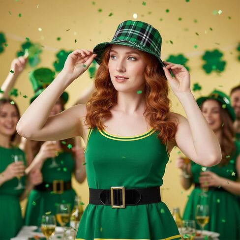 Yookat St.Patrick Day قبعات فيدورا منقوشة قبعة فيدورا إكسسوارات تنكرية للحفلات الأيرلندية مجموعة إكسسوار للرجال والنساء باللون الأخضر in Saudi Arabia