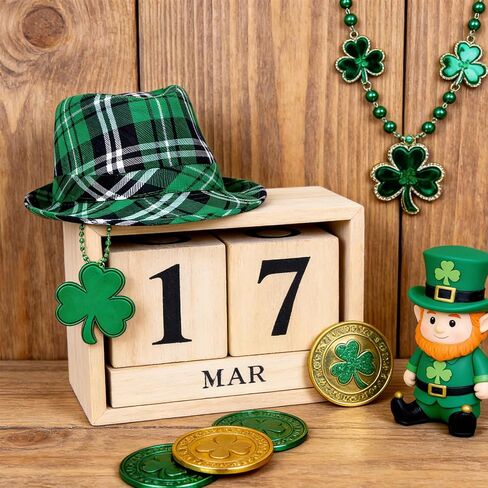 Yookat St.Patrick Day قبعات فيدورا منقوشة قبعة فيدورا إكسسوارات تنكرية للحفلات الأيرلندية مجموعة إكسسوار للرجال والنساء باللون الأخضر in Saudi Arabia
