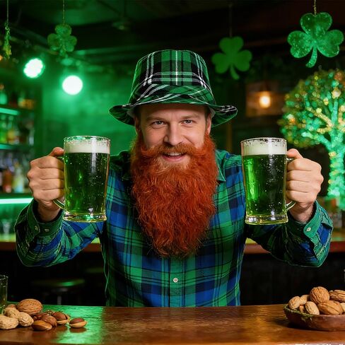 Yookat St.Patrick Day قبعات فيدورا منقوشة قبعة فيدورا إكسسوارات تنكرية للحفلات الأيرلندية مجموعة إكسسوار للرجال والنساء باللون الأخضر in Saudi Arabia