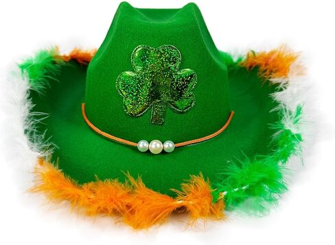 St. Patricks Day Hat with Feathers for Women Men Trendy Print Cowboy Hat for Party Club Fedora Colorful Costume in Saudi Arabia