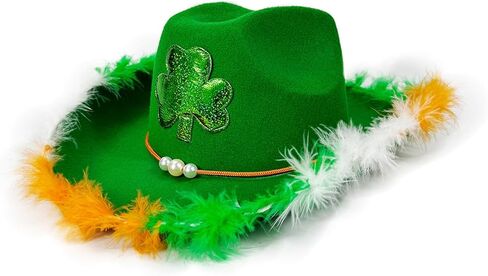 St. Patricks Day Hat with Feathers for Women Men Trendy Print Cowboy Hat for Party Club Fedora Colorful Costume in Saudi Arabia