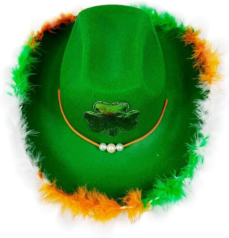 St. Patricks Day Hat with Feathers for Women Men Trendy Print Cowboy Hat for Party Club Fedora Colorful Costume in Saudi Arabia