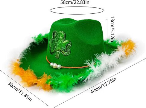 St. Patricks Day Hat with Feathers for Women Men Trendy Print Cowboy Hat for Party Club Fedora Colorful Costume in Saudi Arabia