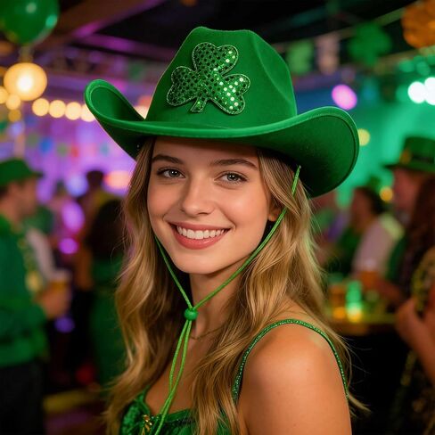 St. Patrick’s Day Leprechaun Fedora Top Hat Trendy Print Adjustable Drawstring Hat for Women Men Party Club in Saudi Arabia