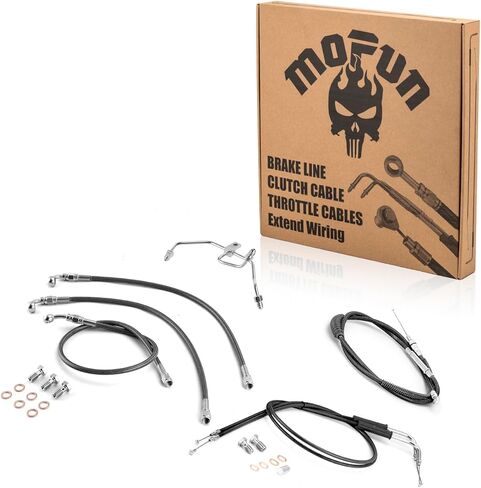 Mofun خط فرامل أمامي هيدروليكي بطول ممتد غير ABS وكابل خانق وخمول وكابل القابض متوافق مع Harley Dyna Low Rider FXDL Fat Bob FXDF 2008-2017، مناسب لمقود الدراجة مقاس 14 بوصة - 16 بوصة باللون الأسود in Saudi Arabia