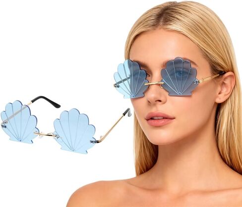 Seashell Sunglasses-1pcs Rimless Wave Sunglasses Shell Shaped Eyeglasses Photo Prop Funny Sunglasses for Party(blue) in Saudi Arabia