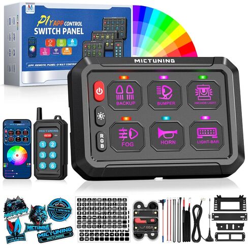 لوحة مفاتيح MICTUNING RGB 12 Gang مع التحكم في التطبيق، قوة عالية 5 مستويات سطوع متعددة الوظائف، مفتاح تبديل مؤقت، صندوق نظام التحكم في الدائرة لشاحنة الطرق الوعرة، ضمان لمدة عامين in Kuwait