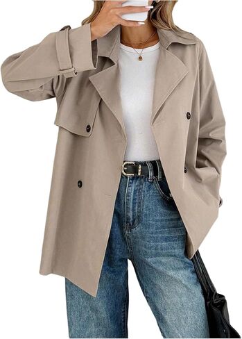 GORGLITTER Women's Double Breasted Trench Coat Trendy Button Down Business Work Jackets Dressy Outerwear in Saudi Arabia