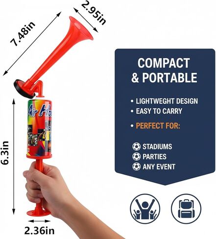 On-Airstore Handheld Air Horn Loud Noise Makers for Sporting Events Hand Push Pump Bullhorn for Football Soccer Match Birthday Party Car Boat Safety Equipment Fog Horn Cheer-leading Fans (Red) in Saudi Arabia