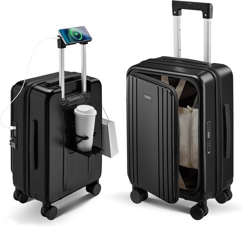 Carry On Luggage Top Opening with Cup Holder & Phone Holder, Expandable PC Hard Shell Suitcase, USB Charging Port, Side Hook, 360° Spinner Wheels, TSA Lock & YKK Zippers for Women Man Gifts in Saudi Arabia