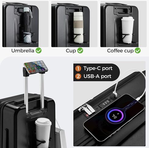 Carry On Luggage Top Opening with Cup Holder & Phone Holder, Expandable PC Hard Shell Suitcase, USB Charging Port, Side Hook, 360° Spinner Wheels, TSA Lock & YKK Zippers for Women Man Gifts in Saudi Arabia