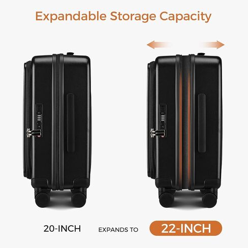 Carry On Luggage Top Opening with Cup Holder & Phone Holder, Expandable PC Hard Shell Suitcase, USB Charging Port, Side Hook, 360° Spinner Wheels, TSA Lock & YKK Zippers for Women Man Gifts in Saudi Arabia