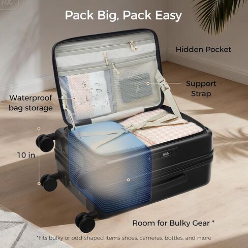 Carry On Luggage Top Opening with Cup Holder & Phone Holder, Expandable PC Hard Shell Suitcase, USB Charging Port, Side Hook, 360° Spinner Wheels, TSA Lock & YKK Zippers for Women Man Gifts in Saudi Arabia