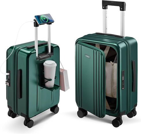 Carry On Luggage Top Opening with Cup Holder & Phone Holder, Expandable PC Hard Shell Suitcase, USB Charging Port, Side Hook, 360° Spinner Wheels, TSA Lock & YKK Zippers for Women Man Gifts in Saudi Arabia