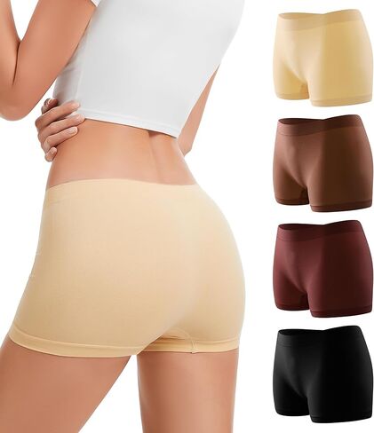 Boy Shorts Underwear For Women Seamless Full Coverage Briefs Soft Stretch Boxer Shorts Panties 4 Pack in Kuwait