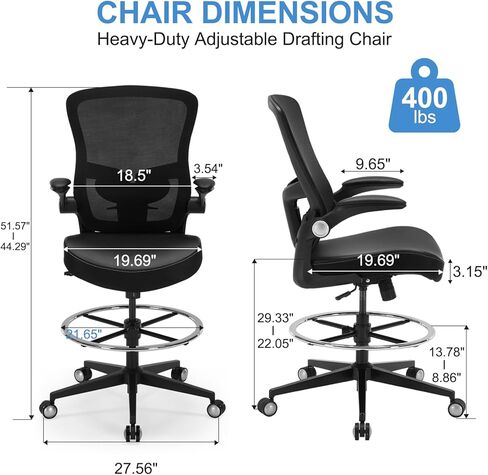 كرسي صياغة 400 رطل كرسي مكتب طويل القامة كبير وطويل مريح كرسي مكتب قائم مع دعم قطني وحلقة مسند للقدمين قابلة للتعديل، كرسي مريح شبكي عريض مع مساند للذراعين قابلة للطي، أسود in Kuwait