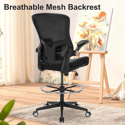 كرسي صياغة 400 رطل كرسي مكتب طويل القامة كبير وطويل مريح كرسي مكتب قائم مع دعم قطني وحلقة مسند للقدمين قابلة للتعديل، كرسي مريح شبكي عريض مع مساند للذراعين قابلة للطي، أسود in Kuwait