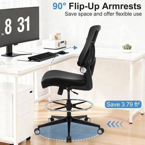 كرسي صياغة 400 رطل كرسي مكتب طويل القامة كبير وطويل مريح كرسي مكتب قائم مع دعم قطني وحلقة مسند للقدمين قابلة للتعديل، كرسي مريح شبكي عريض مع مساند للذراعين قابلة للطي، أسود in Kuwait