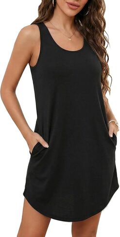 Marvmys Women's Cotton Sleeveless Nightgown Racerback Tank Sleep Dress Sleepwear with Pockets in Saudi Arabia